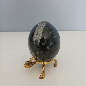 Fossilized stone egg shaped with turtle stand